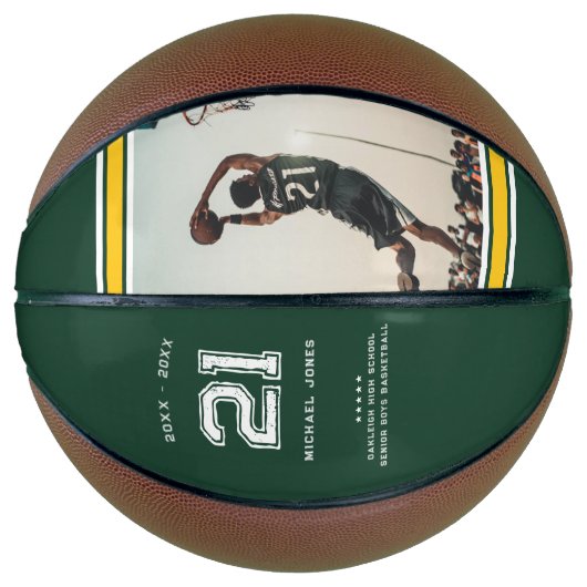 Jersey Nummer | Groen & Goud Afstuderen Monogram Basketbal (Voorkant)