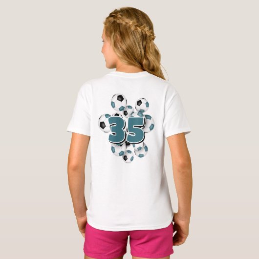 Jersey nummer op groep van blauwgroen voetballen t-shirt (Achterkant volledig)