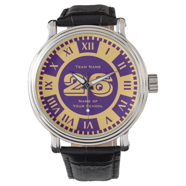 Jersey Nummer Royal Paarse en gouden varisity kleu Horloge (Voorkant)