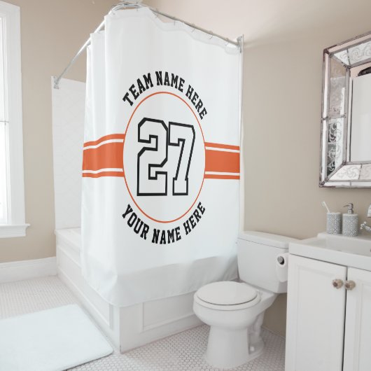 Jersey nummer team en speler naam ornage sport douchegordijn (In situ)