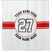 Jersey nummer, team en speler naam rode sport douchegordijn (Voorkant)
