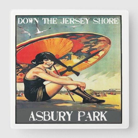 Jersey Shore Asbury Park 1920s Flapper Girl Vierkante Klok (Voorkant)