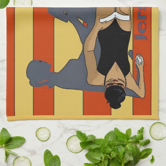 Jersey Shore, Gal op Beach Towel Theedoek (Gevouwen)