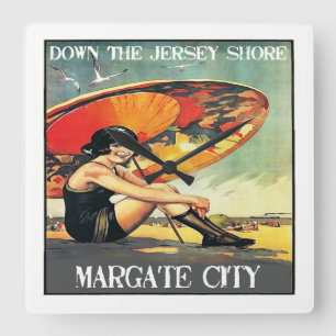Jersey Shore Margate City Poster Wall Clock Vierkante Klok