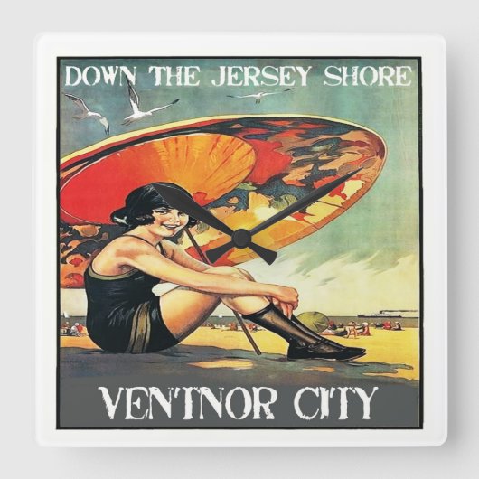 Jersey Shore Ventnor City Wall Clock Vierkante Klok (Voorkant)