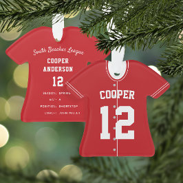 Jersey Stats, Red & White Baseball Ornament