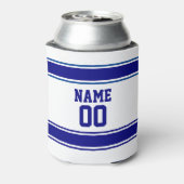 Jersey Style Custom Naam en Nummer Marine Blauw Blikjeskoeler (Blikje Achterkant)