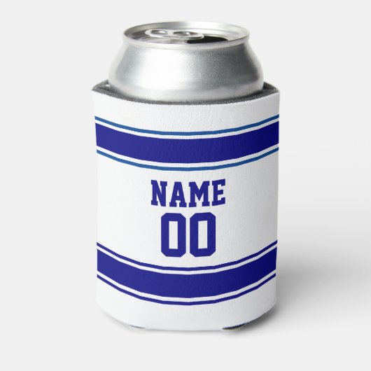 Jersey Style Custom Naam en Nummer Marine Blauw Blikjeskoeler (Blikje Achterkant)
