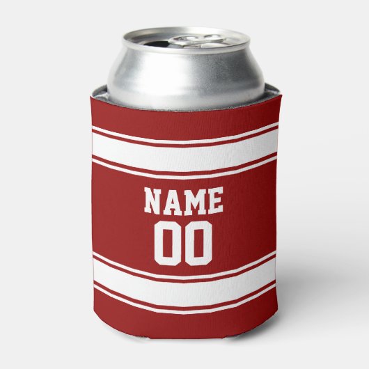 Jersey Style Custom Naam en Nummer Maroon Blikjeskoeler (Blikje Voorkant)