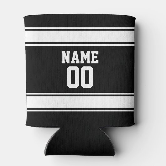 Jersey Style Custom Naam en Nummer Zwart Blikjeskoeler (Achterkant)