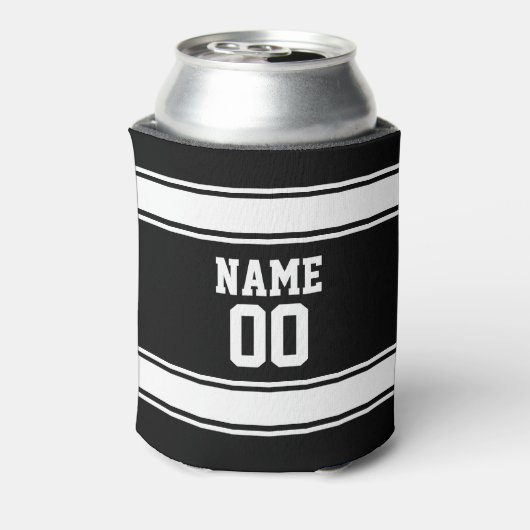 Jersey Style Custom Naam en Nummer Zwart Blikjeskoeler (Blikje Achterkant)