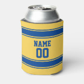 Jersey Style Custom Name Nummer Blauw en Geel Blikjeskoeler (Blikje Achterkant)