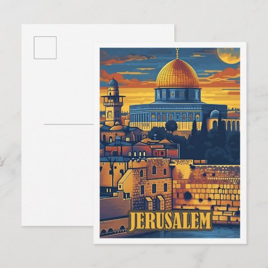 Jerusalem  Art Travel Illustration Briefkaart (Voorkant / Achterkant)