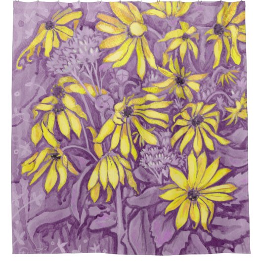Jerusalem Artichokes Summer Flower Floral Paars Douchegordijn (Voorkant)