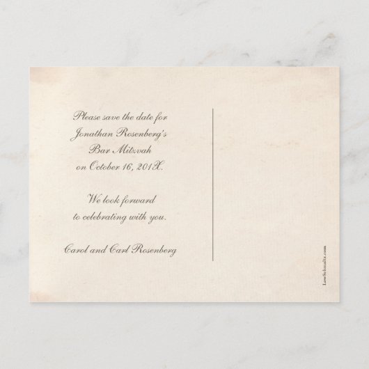 Jerusalem Bar Mitswa Red de datum Navy Aankondigingskaart (Achterkant)