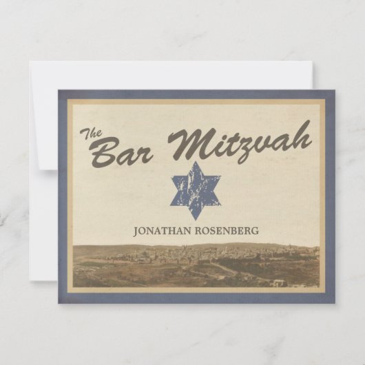 Jerusalem Bar Mitzvah RSVP Reply Card Navy (Voorkant)