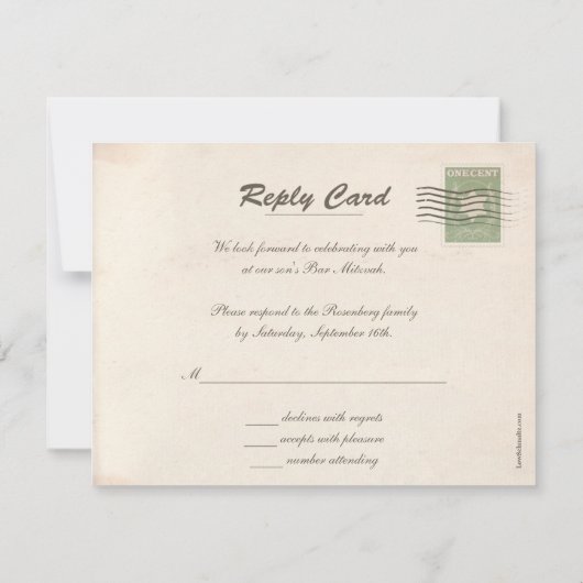 Jerusalem Bar Mitzvah RSVP Reply Card Navy (Achterkant)