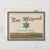 Jerusalem Bar Mitzvah RSVP Reply Card Navy (Voorkant / Achterkant)