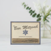  Jerusalem Bar Mitzvah RSVP Reply Card Navy Kaartje (Staand voorkant)