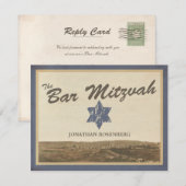  Jerusalem Bar Mitzvah RSVP Reply Card Navy Kaartje (Voorkant / Achterkant)