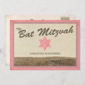  Jerusalem Bat Mitswa Uitnodiging in Roze (Voorkant / Achterkant)