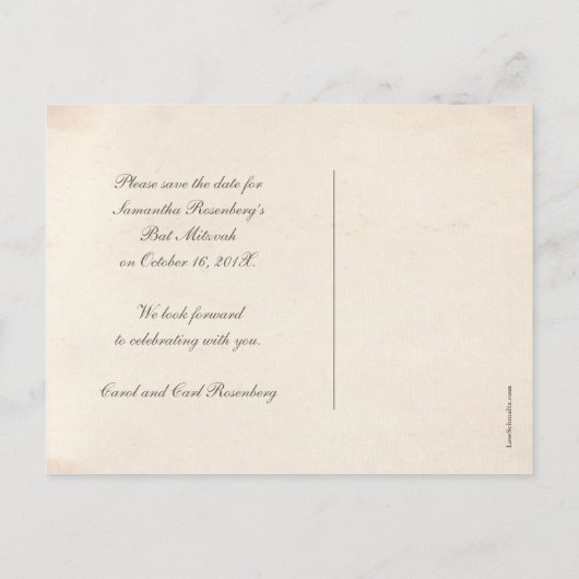  Jerusalem Bat Mitzvah Bewaar de datum Postca Aankondigingskaart (Achterkant)