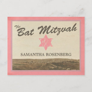  Jerusalem Bat Mitzvah Bewaar de datum Roze Aankondigingskaart