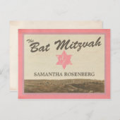 Jerusalem Bat Mitzvah Bewaar de datum Roze Aankondigingskaart (Voorkant / Achterkant)