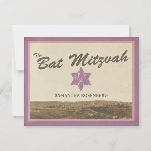  Jerusalem Bat Mitzvah Reply Card in Paars RSVP Kaartje (Voorkant)