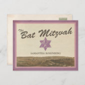  Jerusalem Bat Mitzvah Reply Card in Paars RSVP Kaartje (Voorkant / Achterkant)