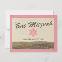  Jerusalem Bat Mitzvah Reply Card in roze RSVP Kaartje