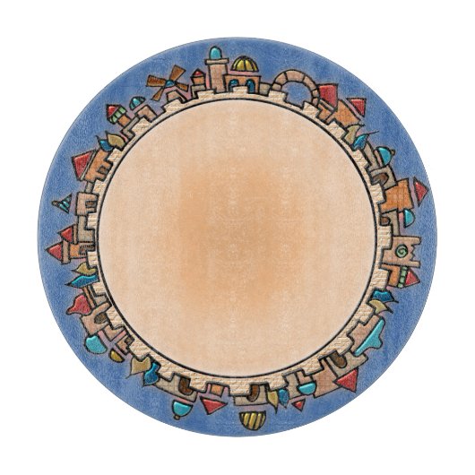 Jerusalem bij last Judaica Glass Serving en Snijplank (Voorkant)