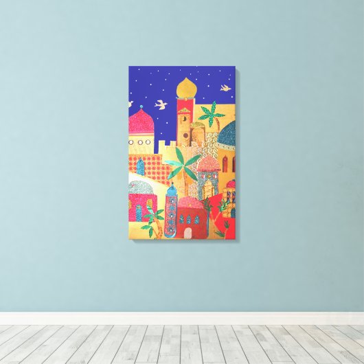 Jerusalem City Colorful Art Canvas Afdruk (Insitu (Houten vloer))