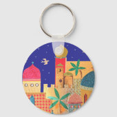 Jerusalem City Colorful Art Sleutelhanger (Voorkant)