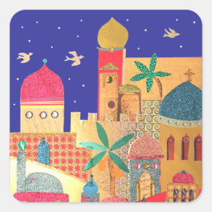 Jerusalem City Colorful Art Vierkante Sticker