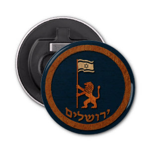 Jerusalem-dag-leeuw met vlag button flesopener