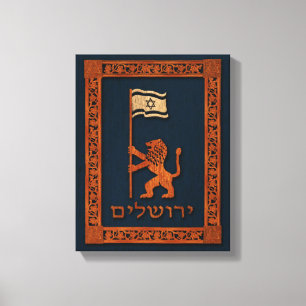 Jerusalem-dag-leeuw met vlag canvas afdruk
