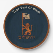 Jerusalem-dag-leeuw met vlag papieren bordje (Voorkant)