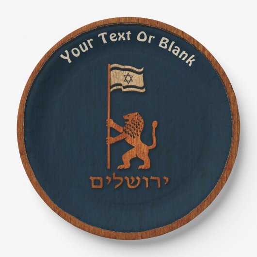 Jerusalem-dag-leeuw met vlag papieren bordje (Voorkant)