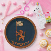 Jerusalem-dag-leeuw met vlag papieren bordje (Feest)