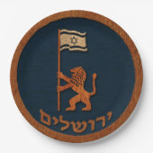 Jerusalem-dag-leeuw met vlag papieren bordje (Voorkant)