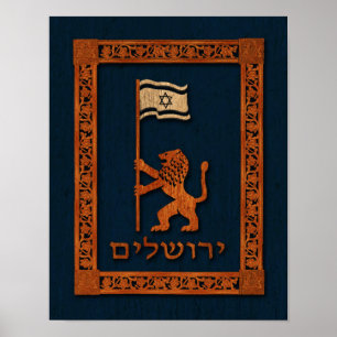 Jerusalem-dag-leeuw met vlag poster