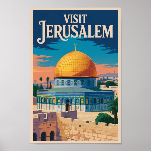 Jerusalem Israel Illustration Travel Art Vintage Poster (Voorkant)