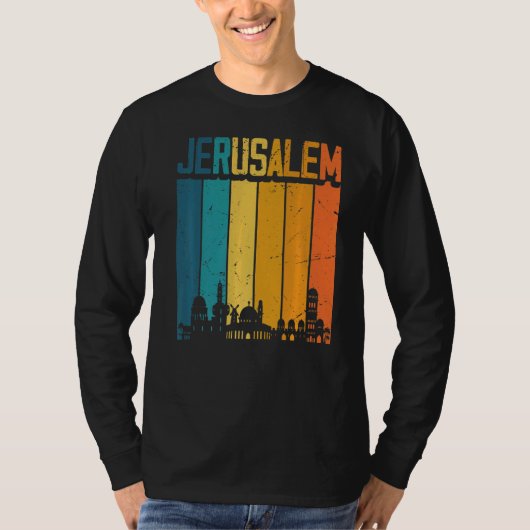 Jerusalem Israel Retro  Sunset Skyline Jeru T-shirt (Voorkant)