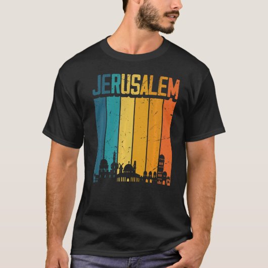 Jerusalem Israel Retro  Sunset Skyline Jeru T-shirt (Voorkant)