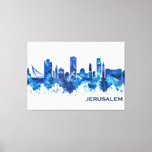 Jerusalem Israel Skyline Blue Canvas Afdruk