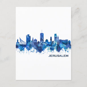 Jerusalem Israel Skyline Blue Feestdagenkaart