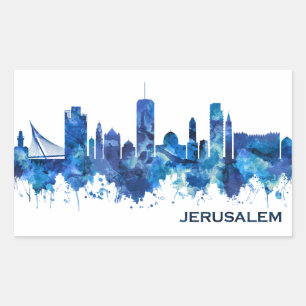 Jerusalem Israel Skyline Blue Rechthoekige Sticker