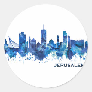Jerusalem Israel Skyline Blue Ronde Sticker