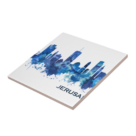 Jerusalem Israel Skyline Blue Tegeltje (Zijkant)